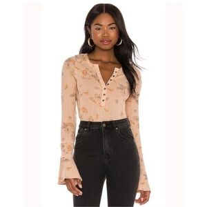 NWT FREE PEOPLE Ribbed Long Sleeve Floral Top